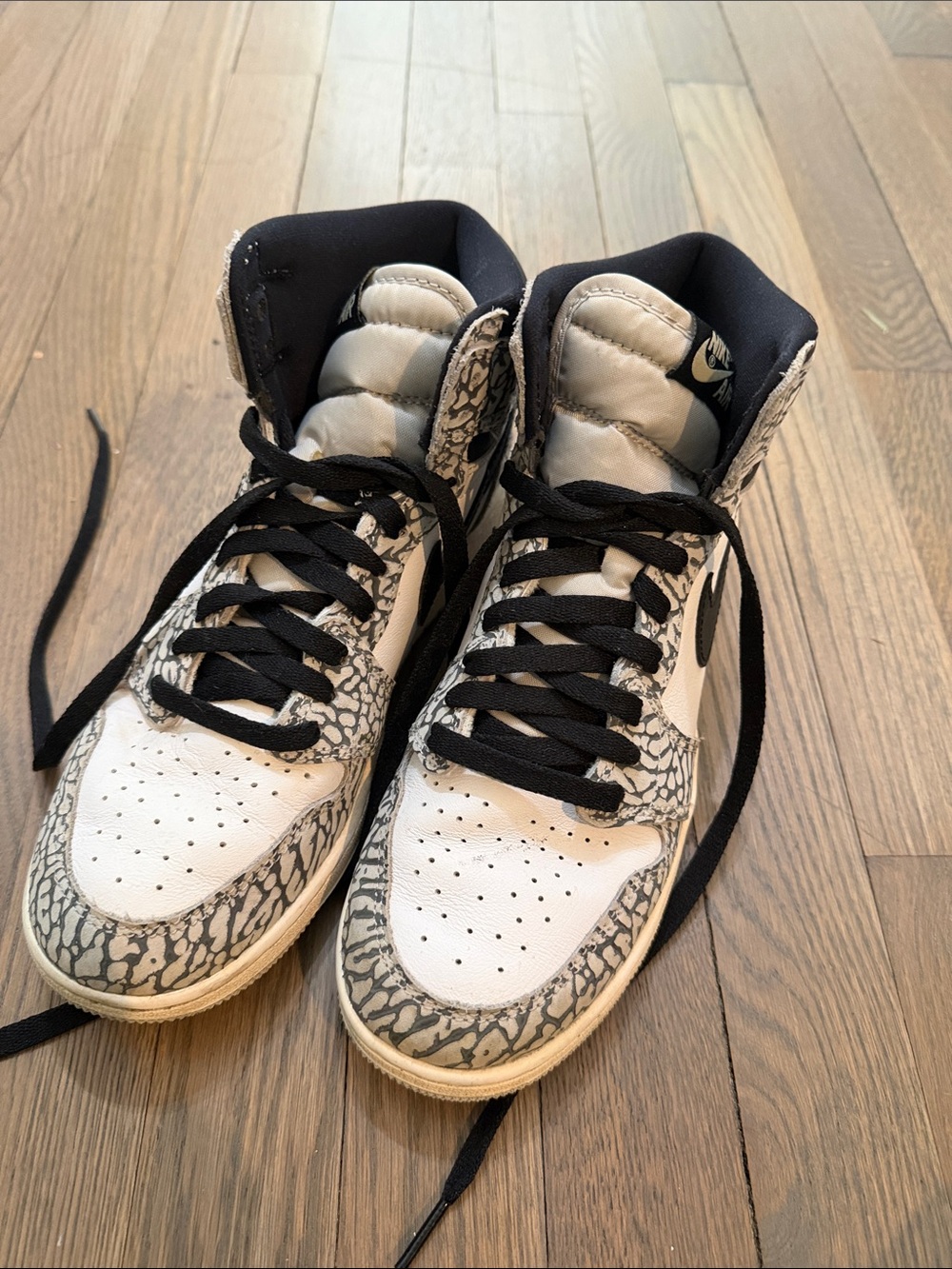 Nike Jordan High-Top Sneakers in White & Black with Elephant Print